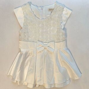 Pettino White Satin & Floral Chiffon Bow Wedding Baptism Dress Baby Girl 18-24M